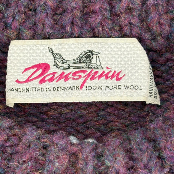 VTG Danspin Wool Fair Aisle Cable Sweater Handknit MED LG Chunky Knit Grandma - Picture 3 of 10